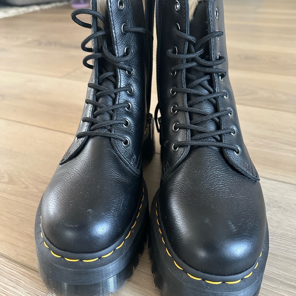 DOC MARTEN Jadon Black Leather Faux Fur Lined Platform Boot - Picture 10 of 14